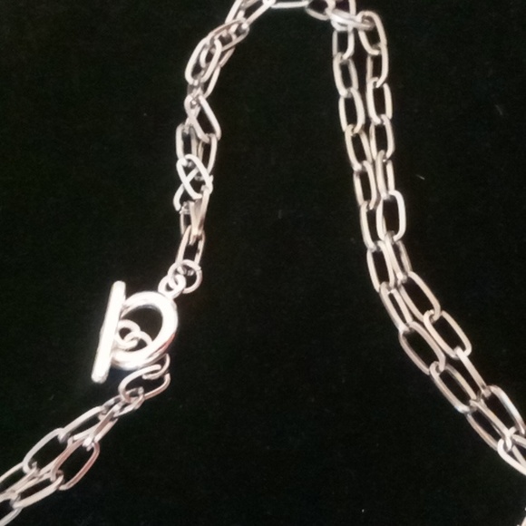 artisan glass pendant necklace on a doubled paperclip chain with toggle clasp - Picture 9 of 12